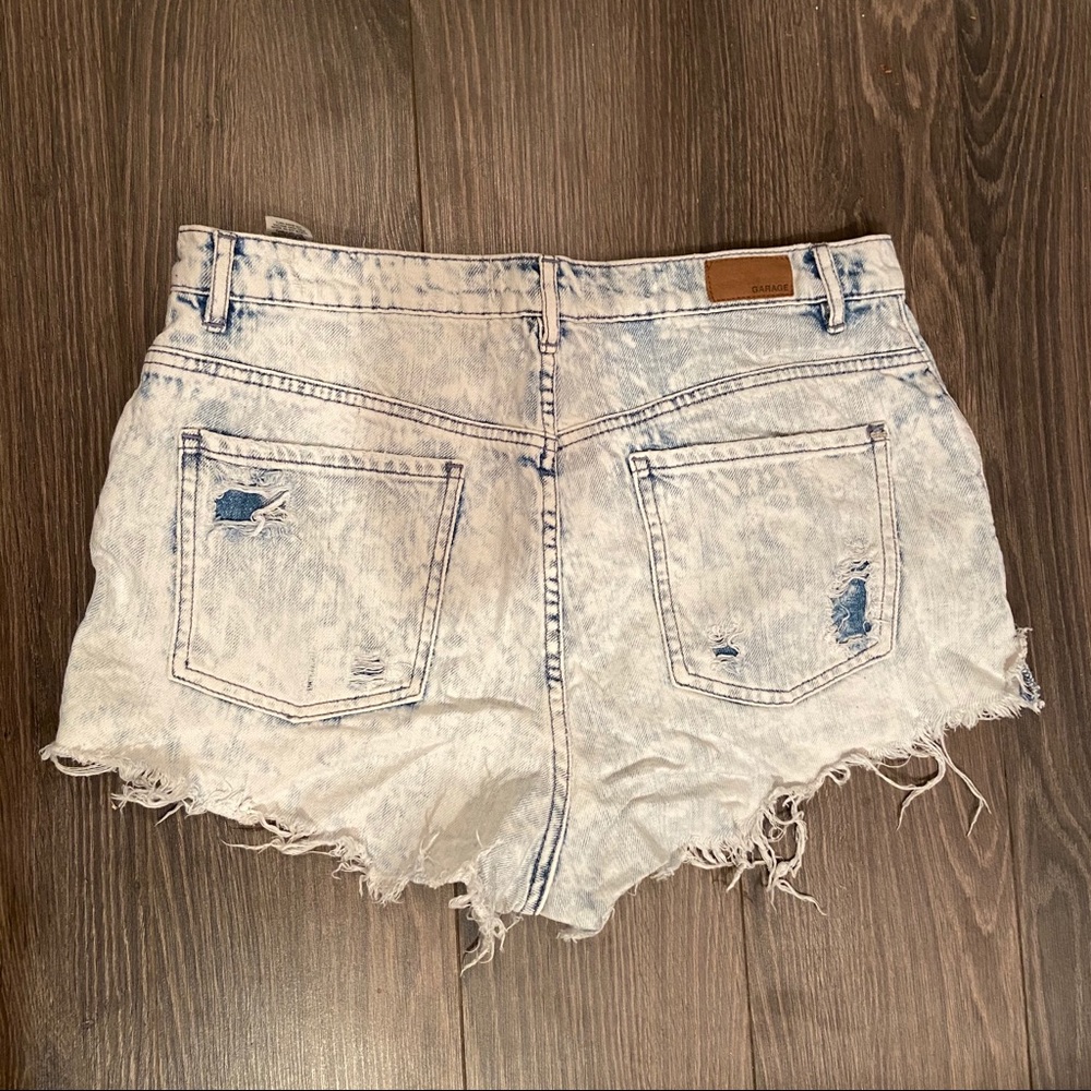 GARAGE Bleach Wash Ripped High-Waisted Jean Shorts